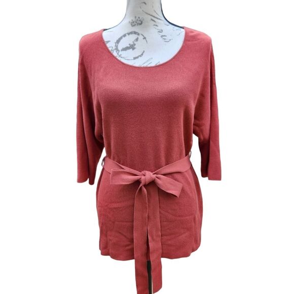 Peruvian Connection‎ -342 Orange Brick Tied Tunic Sweater Size XS - Picture 1 of 7